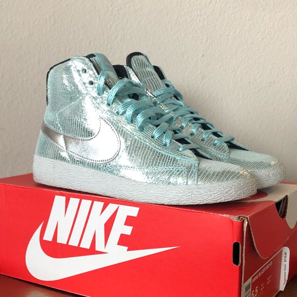 Rare! Disco Nike Blazers women's size 5.5, metallic silver/ minty fresh! - Picture 5 of 16